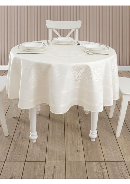 Pano Jakarlı Caramel Yuvarlak Masa Örtüsü