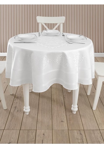 Pano Jakarlı Caramel Yuvarlak Masa Örtüsü