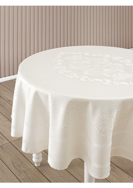 Pano Jakarlı Caramel Yuvarlak Masa Örtüsü