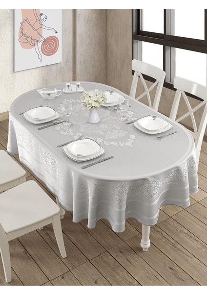 Pano Jakarlı Caramel Oval Masa Örtüsü