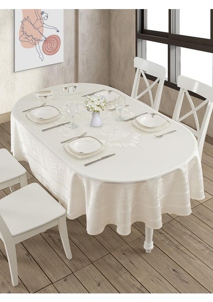 Pano Jakarlı Caramel Oval Masa Örtüsü fiyatları