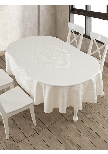 Pano Jakarlı Caramel Oval Masa Örtüsü