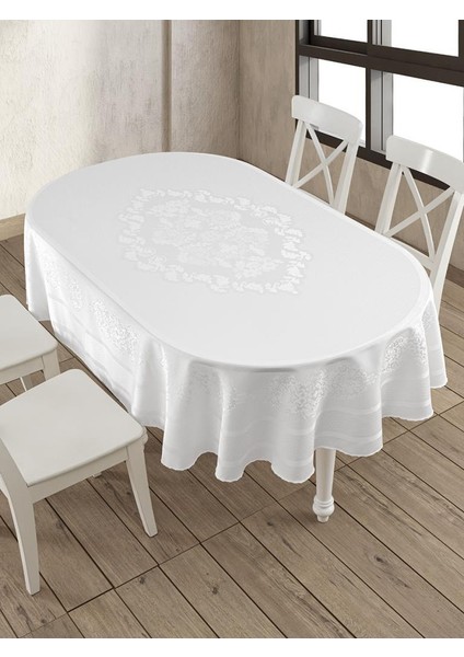 Pano Jakarlı Caramel Oval Masa Örtüsü