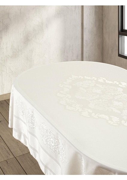 Pano Jakarlı Caramel Oval Masa Örtüsü