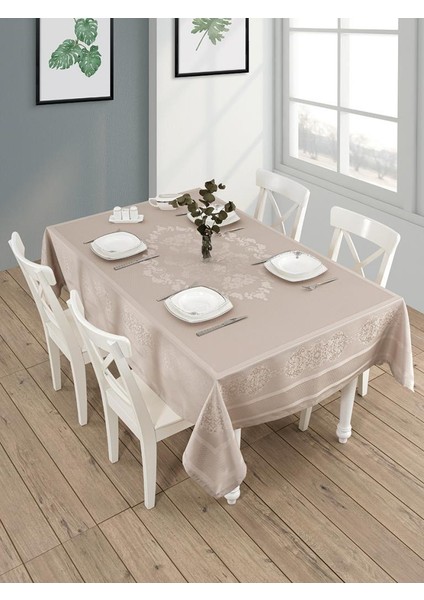 Pano Jakarlı Caramel Dikdörtgen Masa Örtüsü