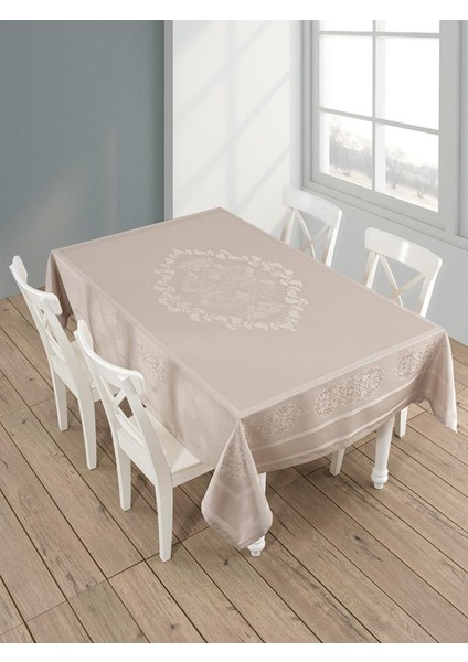 Pano Jakarlı Caramel Dikdörtgen Masa Örtüsü