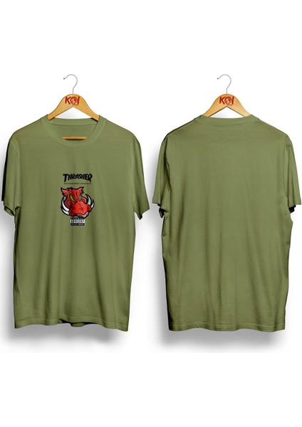 Thrasher Baskılı / Erkek Haki Yeşil Renk T-Shirt / %100 Pamuk Premium Quality / Regular Fit fiyatları