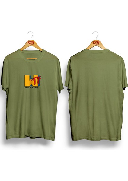 Wtf Baskılı / Erkek Haki Yeşil Renk T-Shirt / %100 Pamuk Premium Quality / Regular Fit