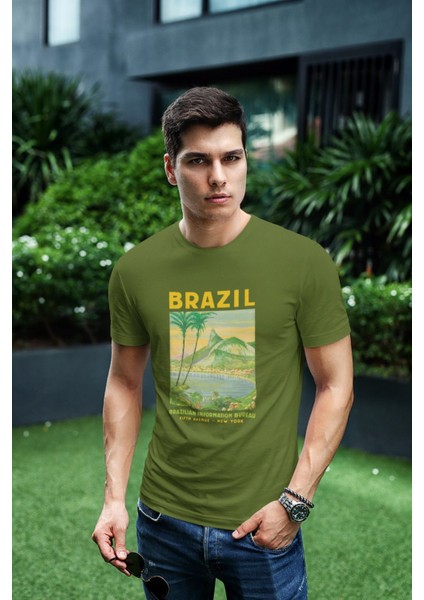 Brazıl Baskılı/ Erkek Çok Renkli T-Shirt / Premium Quality / Regular Fit