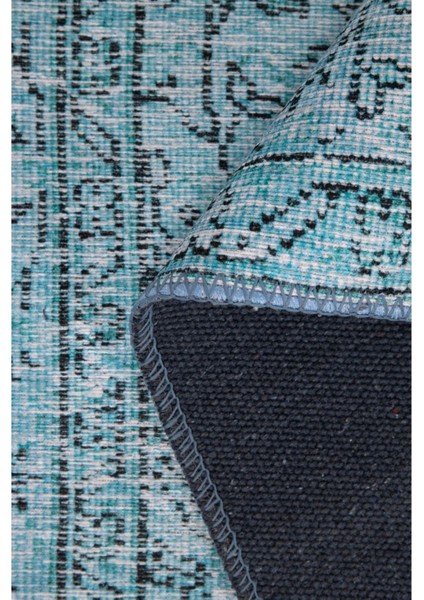 Lisburn Klasik Turkuaz Polyester Kare Modern Desenli Pamuk Makinada Yıkanabilir Hav Toz Vermez Leke Tutmayan Kaymaz Taban Dijital Makine Baskı Salon Yolluk Mutfak Halı fırsatları