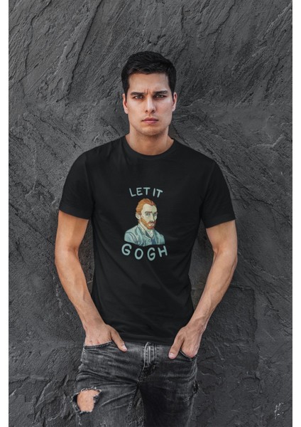 Let It Gogh Baskılı / Erkek Siyah Renk T-Shirt / %100 Pamuk Premium Quality / Regular Fit