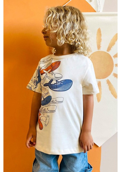 Erkek Çocuk Tişört Mavi Dünyanın Kahramanları Balinalar 5-9 Yaş, Krem fiyatları