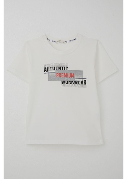 Erkek Çocuk Tişört Yansıma Efekti Yazı Baskılı 8-14 Yaş, Ekru fiyatları