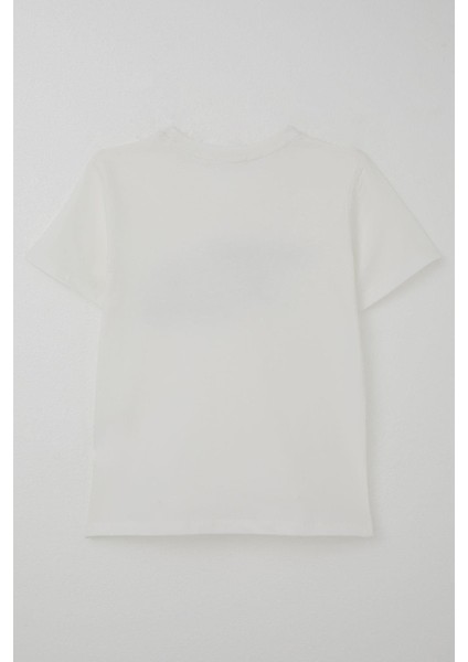 Erkek Çocuk Tişört Yansıma Efekti Yazı Baskılı 8-14 Yaş, Ekru modelleri