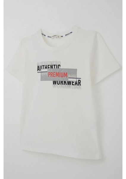 Erkek Çocuk Tişört Yansıma Efekti Yazı Baskılı 8-14 Yaş, Ekru fırsatları