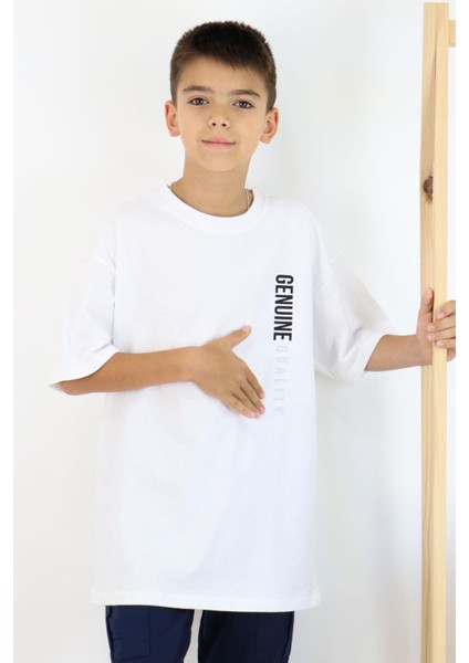 Erkek Çocuk Tişört Sırt Kısmı Yazı Baskılı 9-14 Yaş, Beyaz fiyatları