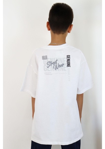 Erkek Çocuk Tişört Sırt Kısmı Yazı Baskılı 9-14 Yaş, Beyaz modelleri