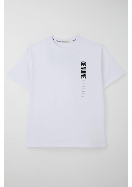 Erkek Çocuk Tişört Sırt Kısmı Yazı Baskılı 9-14 Yaş, Beyaz fırsatları