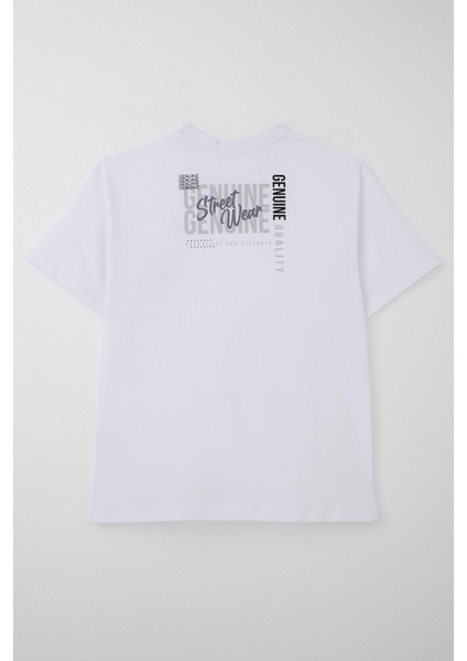 Erkek Çocuk Tişört Sırt Kısmı Yazı Baskılı 9-14 Yaş, Beyaz indirimleri