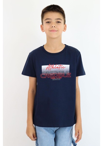 Erkek Çocuk Tişört Yazı Baskılı Sırt Kısmı Baskı Detaylı 10-16 Yaş, Lacivert fiyatları