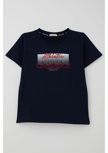 Erkek Çocuk Tişört Yazı Baskılı Sırt Kısmı Baskı Detaylı 10-16 Yaş, Lacivert fırsatları