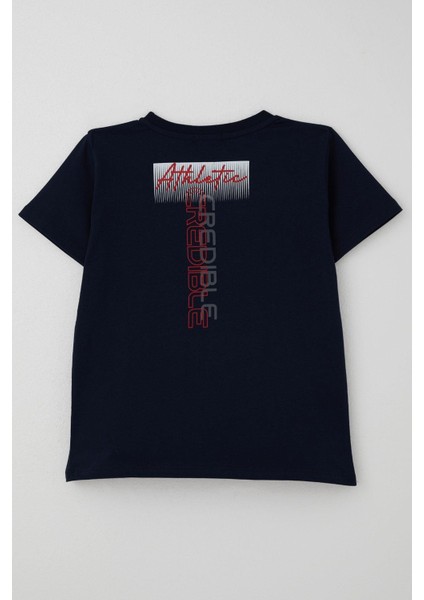 Erkek Çocuk Tişört Yazı Baskılı Sırt Kısmı Baskı Detaylı 10-16 Yaş, Lacivert indirimleri