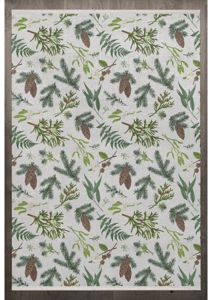 Çiçekli Yeşil Pamuk Daire Modern Desenli Pamuk Makinada Yıkanabilir Hav Toz Vermez Leke Tutmayan Kaymaz Taban Dijital Makine Baskı Salon Yolluk Mutfak Halı