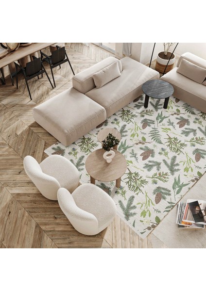 Çiçekli Yeşil Pamuk Daire Modern Desenli Pamuk Makinada Yıkanabilir Hav Toz Vermez Leke Tutmayan Kaymaz Taban Dijital Makine Baskı Salon Yolluk Mutfak Halı modelleri