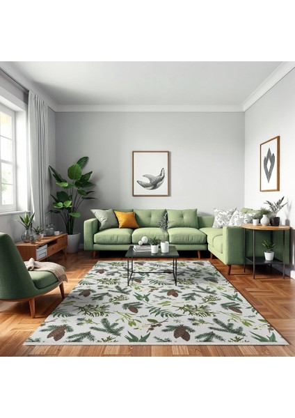 Çiçekli Yeşil Pamuk Daire Modern Desenli Pamuk Makinada Yıkanabilir Hav Toz Vermez Leke Tutmayan Kaymaz Taban Dijital Makine Baskı Salon Yolluk Mutfak Halı fırsatları