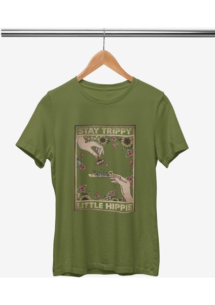 Stay Trıppy Baskılı / Kadın Çok Renkli T-Shirt %100 Pamuk Regular Fıt Rahat Kalıp fiyatları