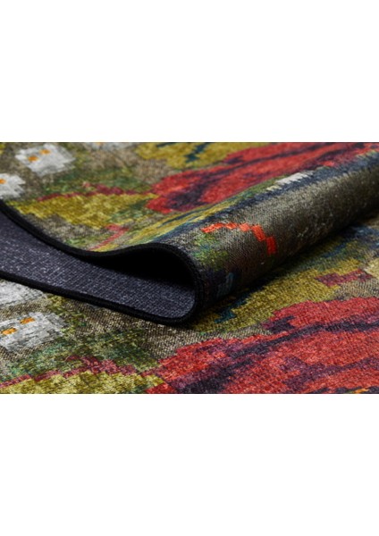 Manitoba Yeşil Patchwork Etnik Modern Desenli Makinada Yıkanabilir Hav Toz Vermez Leke Tutmayan Kaymaz Taban Dijital Makine Baskı Salon Yolluk Mutfak Halı indirimleri