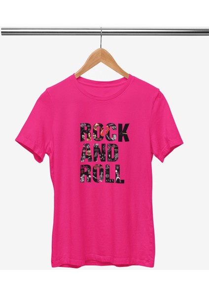 Rock And Roll Baskılı / Kadın Çok Renkli T-Shirt %100 Pamuk Regular Fıt Rahat Kalıp fiyatları