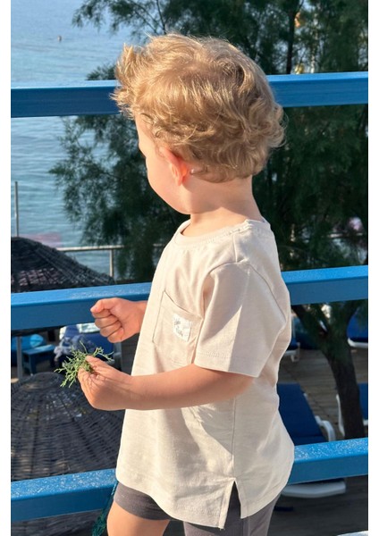 Erkek Çocuk Tişört Cool Yazı Armalı Cepli 1.5-5 Yaş, Bej fiyatları