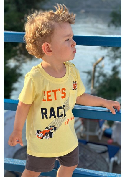 Erkek Çocuk Tişört Yarış Temalı Yazı Baskılı Cepli 2-6 Yaş, Sarı fiyatları