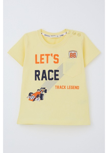 Erkek Çocuk Tişört Yarış Temalı Yazı Baskılı Cepli 2-6 Yaş, Sarı fırsatları