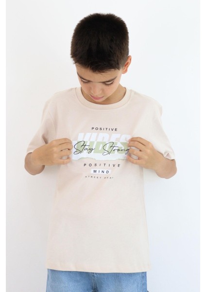 Erkek Çocuk Tişört Motivasyon Temalı & Sırt Kısmı Yazı Baskı Detaylı 9-16 Yaş, Bej fiyatları
