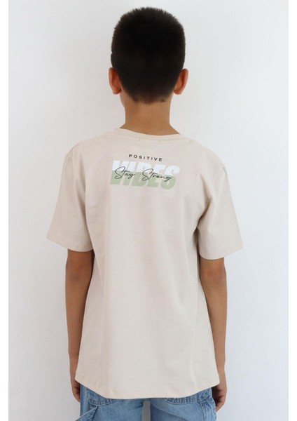 Erkek Çocuk Tişört Motivasyon Temalı & Sırt Kısmı Yazı Baskı Detaylı 9-16 Yaş, Bej modelleri