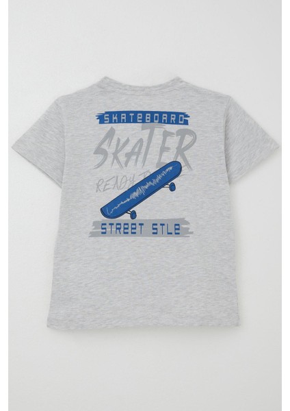 Erkek Çocuk Tişört Skateboard Baskılı 8-12 Yaş, Açık Gri Melanj fiyatları