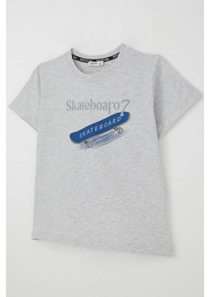 Erkek Çocuk Tişört Skateboard Baskılı 8-12 Yaş, Açık Gri Melanj modelleri