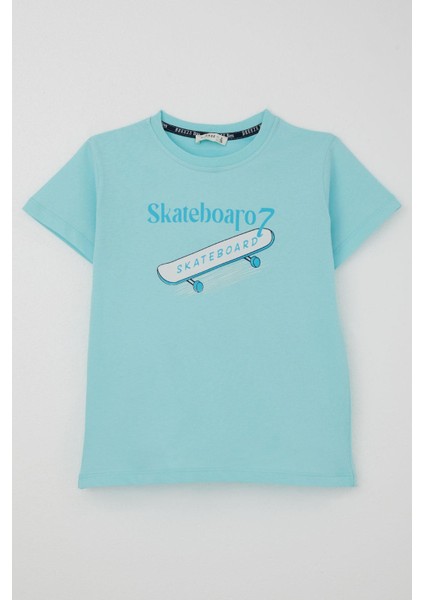 Erkek Çocuk Tişört Skateboard Baskılı 8-12 Yaş, Açık Mavi fırsatları