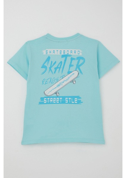 Erkek Çocuk Tişört Skateboard Baskılı 8-12 Yaş, Açık Mavi indirimleri