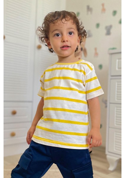 Erkek Çocuk Tişört Patlı Çizgili 1-4 Yaş, Ekru