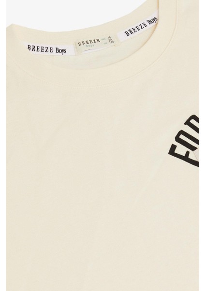 Erkek Çocuk Tişört Yazı Bakılı Cepli 9-14 Yaş, Krem indirimleri