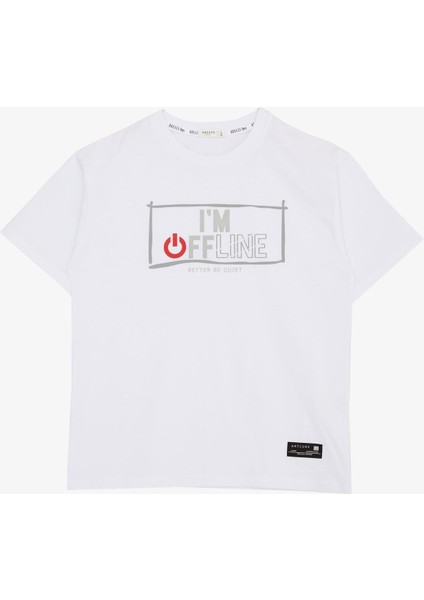 Erkek Çocuk Tişört Offline / Çevrimdışı Yazı Baskılı 9-14 Yaş, Beyaz fırsatları