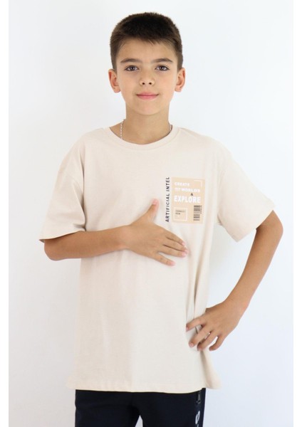 Erkek Çocuk Tişört Webi Keşfet Temalı 9-14 Yaş, Bej fiyatları