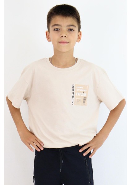 Erkek Çocuk Tişört Webi Keşfet Temalı 9-14 Yaş, Bej modelleri