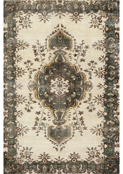 Yeşil Klasik Etnik Modern Desenli Pamuk Makinada Yıkanabilir Hav Toz Vermez Leke Tutmayan Kaymaz Taban Dijital Makine Baskı Salon Yolluk Mutfak Halı