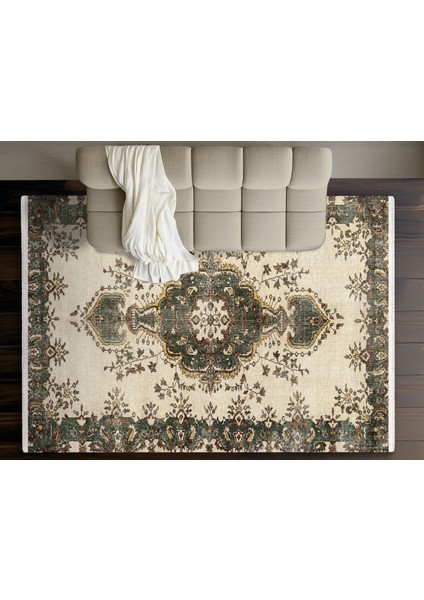 Yeşil Klasik Etnik Modern Desenli Pamuk Makinada Yıkanabilir Hav Toz Vermez Leke Tutmayan Kaymaz Taban Dijital Makine Baskı Salon Yolluk Mutfak Halı fiyatları