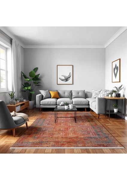 Eskitme Kırmızı Pamuk Dikdörtgen Modern Desenli Pamuk Makinada Yıkanabilir Hav Toz Vermez Leke Tutmayan Kaymaz Taban Dijital Makine Baskı Salon Yolluk Mutfak Halı fırsatları