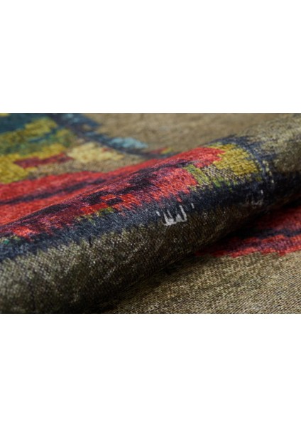 Manitoba Yeşil Patchwork Etnik Modern Desenli Makinada Yıkanabilir Hav Toz Vermez Leke Tutmayan Kaymaz Taban Dijital Makine Baskı Salon Yolluk Mutfak Halı modelleri